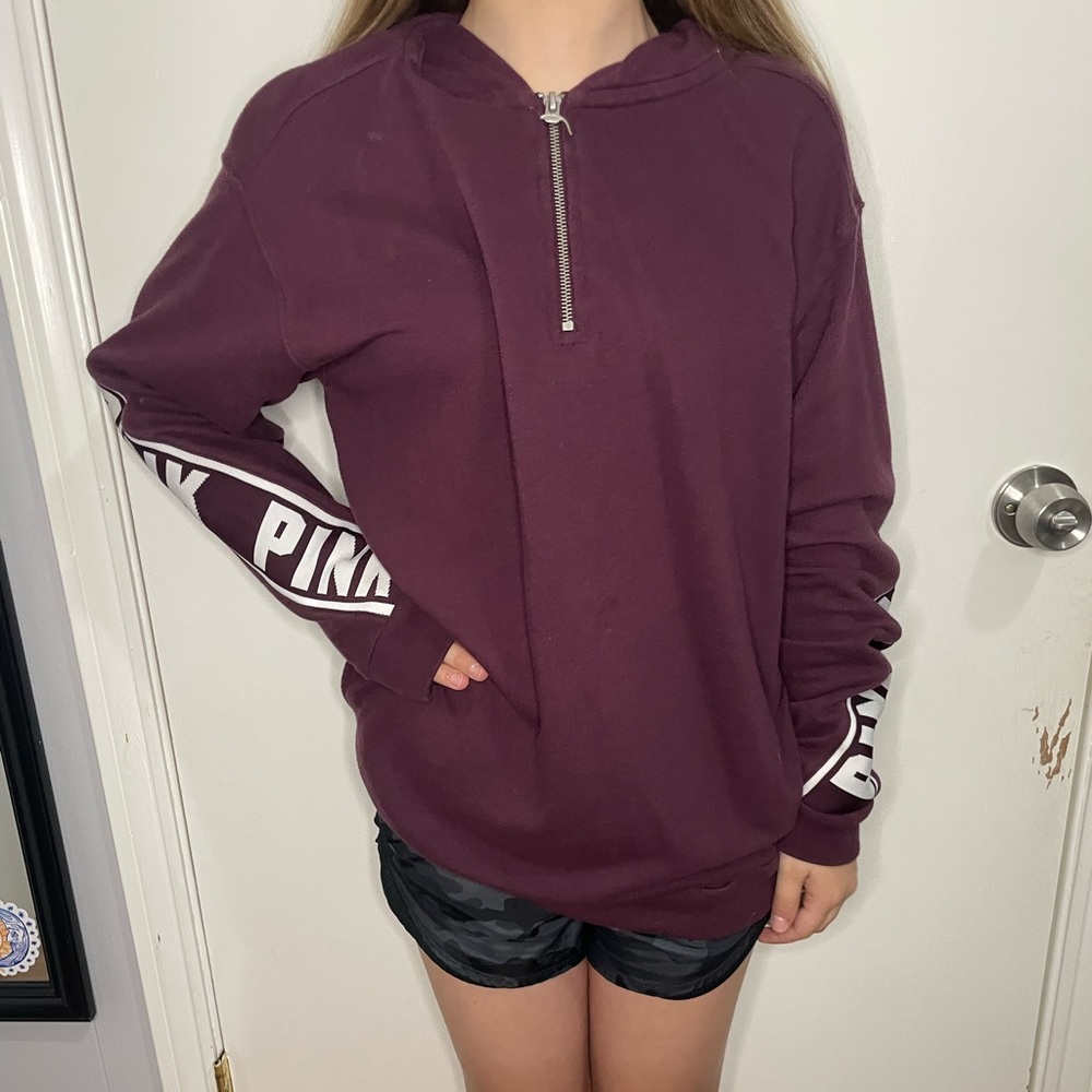 PINK Maroon Quarter Zip Up Hoodie